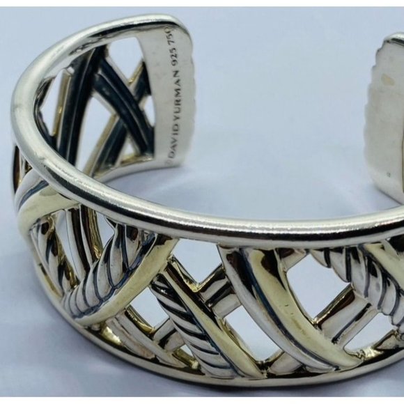 David Yurman Sterling Silver 18k Gold Papyrus Two Tone Wide Cuff Bangle Bracelet - Picture 8 of 10